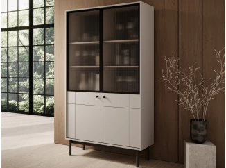 Vysoká vitrína Japandi, 104 cm, béžová kašmír