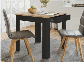 Jídelní stůl se šuplíkem Sandvika 80x80 cm, dub artisan/černý