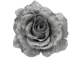 Vánoční ozdoba Růže na klipu 12 cm, stříbrná