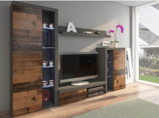 Obývací stěna Rumba, vintage optika kovu/dřeva