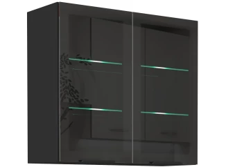 Horní prosklená kuchyňská skříňka Arona, 80 cm, černá