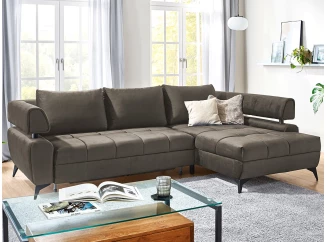 Rohová sedací souprava Paris, blátivá hnědá látka, pravý roh