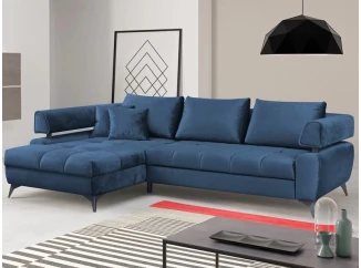 Rohová sedací souprava Paris, modrá látka, levý roh