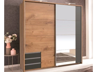 Šatní skříň se zrcadlem Emden, 179 cm, prkenný dub/grafit