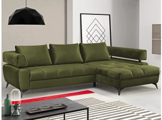 Rohová sedací souprava Paris, mechová zelená látka, pravý roh