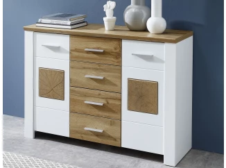Komoda se zásuvkami Materio, dub/bílá