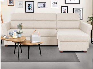 Rohová sedací souprava Livia, světle béžová látka, pravý roh