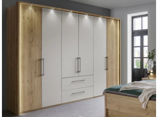 Šatní skříň Kanada, 300 cm, dub bianco/šedá