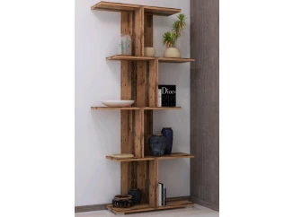 Členitý regál Fox, vintage optika dřeva