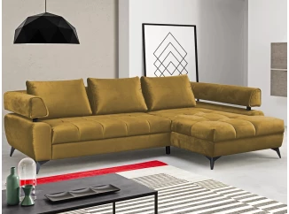 Rohová sedací souprava Paris, hořčicová žlutá látka, pravý roh