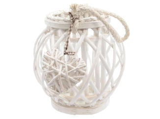 Proutěná lucerna se srdcem, bílá, 23x22 cm