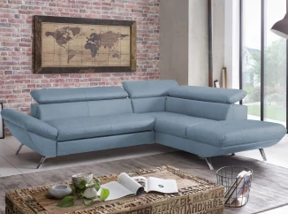 Rohová sedací souprava Estelle, azurově modrá látka, pravý roh