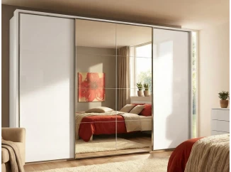 Šatní skříň Syncrono, 316 cm, bílá/zrcadlo