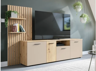 TV skříňka s panelem Gatwick, dub artisan/kašmírová béžová