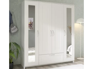 Šatní skříň se zrcadly Leporolo 156 cm, bílá mat