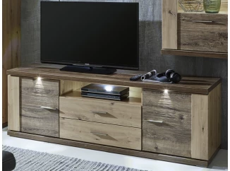 Široká TV skříňka Grande, dub artisan/dub ribbeck, s osvětlením