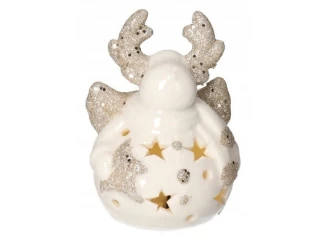 Vánoční dekorace Sobík LED, bílý porcelán