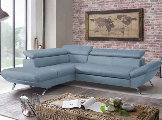 Rohová sedací souprava Estelle, azurově modrá látka, levý roh