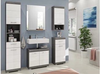 Koupelnová sestava (5 dílů) Scout, šedý dub/bílá lesk