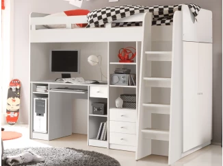 Zvýšená úložná postel se stolkem Unit 90x200 cm, bílá