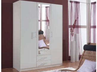 Šatní skříň se zrcadlem Cliff, 135 cm, bílá