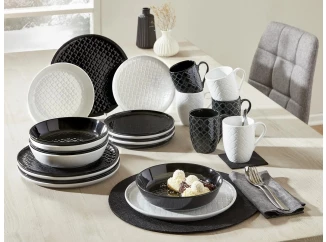 Jídelní servis (24 dílů) Black and White, jemná struktura
