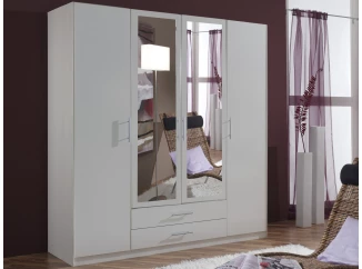 Šatní skříň se zrcadly Cliff, 180 cm, bílá