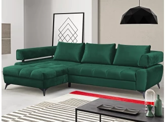 Rohová sedací souprava Paris, lahvově zelená látka, levý roh