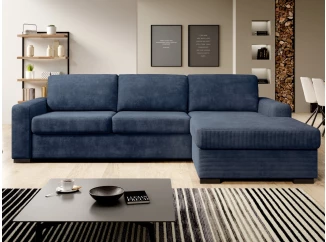 Rohová sedačka Vanilla, lůžko 140 cm, modrá strukturovaná látka, pravý roh