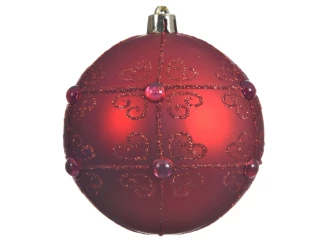 Vánoční ozdoba červená koule se třpytkami, 8 cm