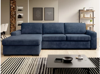 Rohová sedačka Vanilla, lůžko 120 cm, modrá strukturovaná látka, levý roh