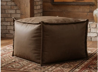 Čtvercový taburet Stockholm 70x70 cm, hnědá látka ve vintage optice kůže