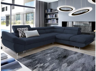 Rohová sedací souprava Fabio, tmavě modrá látka, pravý roh