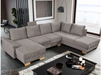 Sedací souprava Chivas, tvar pravé U, kamenná hnědo-šedá látka