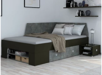 Úložná postel se zástěnou Junior 120x200 cm, černá/tmavý beton