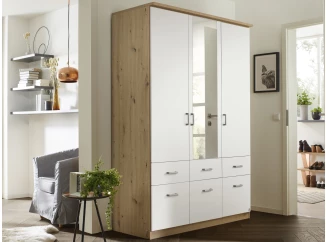 Šatní skříň se zrcadlem Bremen, 136 cm, dub artisan/bílá