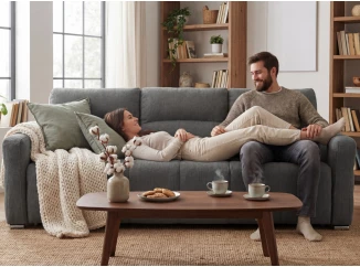 Rozkládací pohovka na trvalé spaní Ischia, středně šedá látka