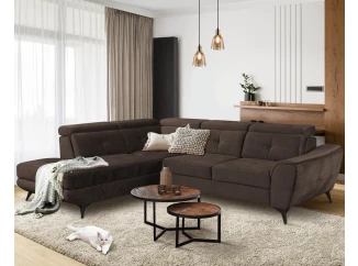 Rohová sedací souprava Sergio, tmavě hnědá látka, levý roh