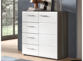 Komoda se zásuvkami Salsa, 80 cm, šedý dub/bílá lesk