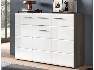 Komoda se zásuvkou Salsa, 120 cm, šedý dub/bílá lesk