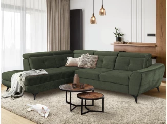 Rohová sedací souprava Sergio, mechově zelená látka, levý roh