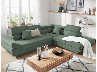 Rohová sedací souprava Fabio, šedo-zelená látka, pravý roh