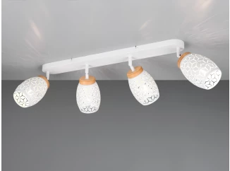 Stropní osvětlení Bidar, bílý kov/dřevo, 4 svítidla