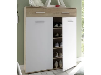 Komoda s policemi a zásuvkou/botník Manolo 90 cm, dub sonoma/bílá