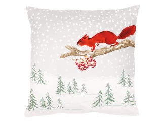 Vánoční povlak na polštář Zasněžená krajina s veverkou, 45x45 cm