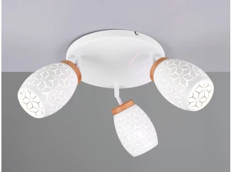 Stropní osvětlení Bidar, bílý kov/dřevo, 3 svítidla