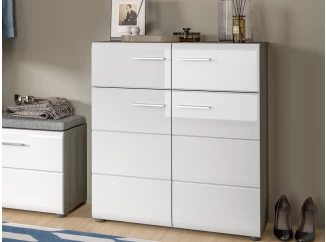 Skříňka s policemi/botník Salsa, 80 cm, šedý dub/bílá lesk