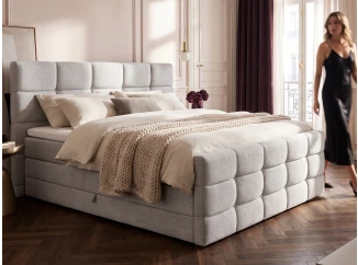 Postel boxspring Shadow 180x200 cm, světle šedá strukturovaná látka