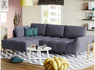 Rohová sedací souprava Allegra, hlubinná modrá látka, levý roh