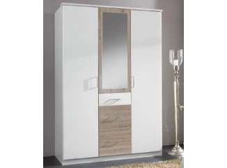 Šatní skříň se zrcadlem Click, 135 cm, bílá/dub sonoma